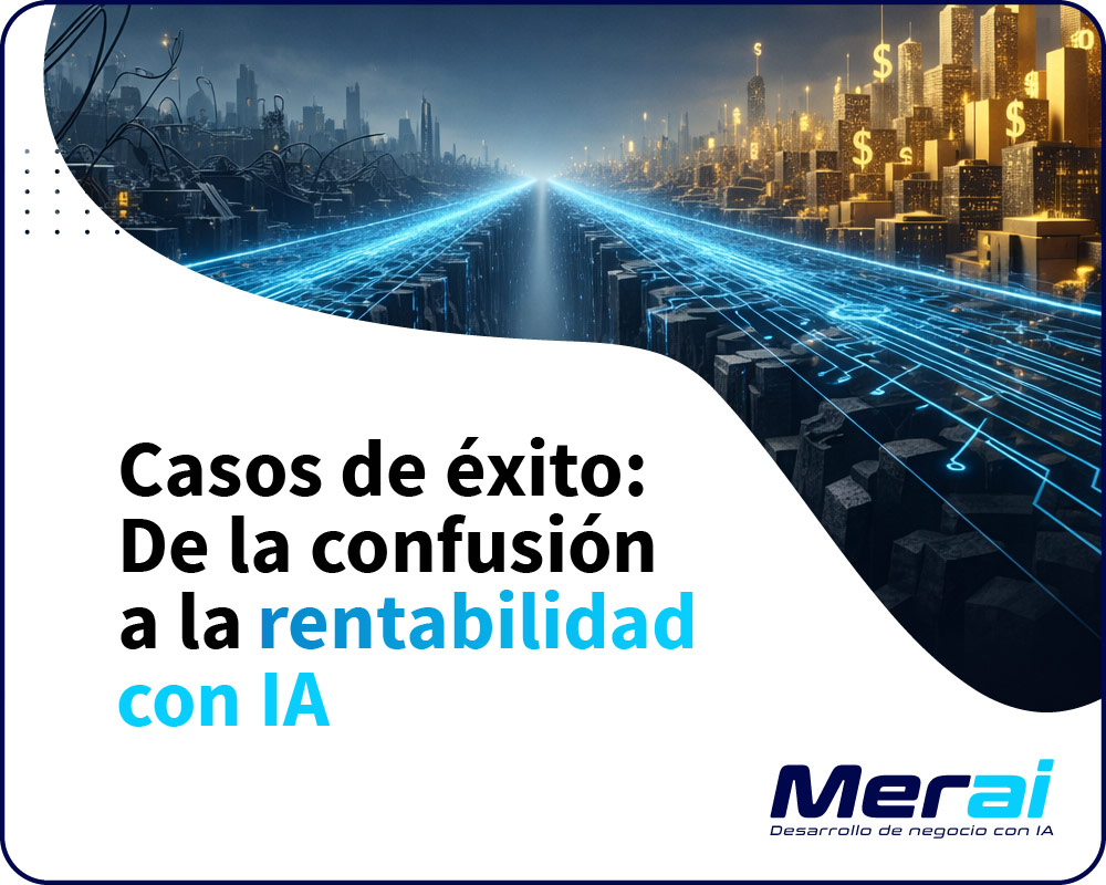 Gráfico de crecimiento empresarial y resultados de implementación de IA estratégica - Merai
