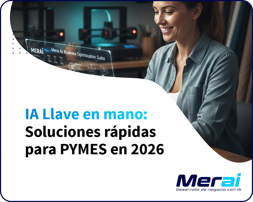 Dueño de pequeña empresa utilizando herramientas de IA de Merai para optimizar su negocio - Merai