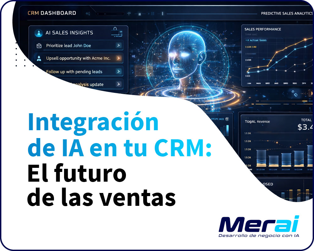 Dashboard de CRM moderno mostrando analítica predictiva e inteligencia artificial de ventas - Merai